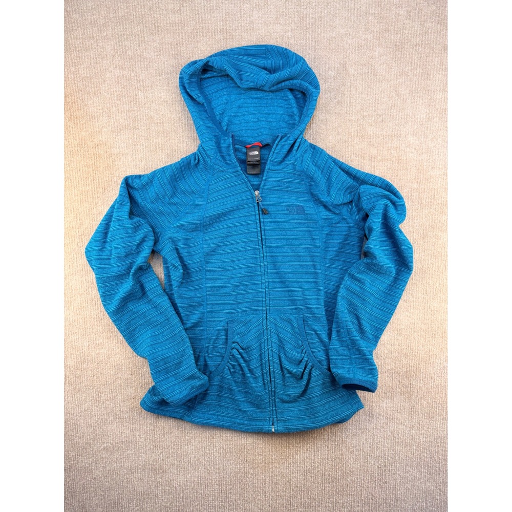 The North Face Womens Blue Striped Full Zip Fleece Hoodie Jacket Size M